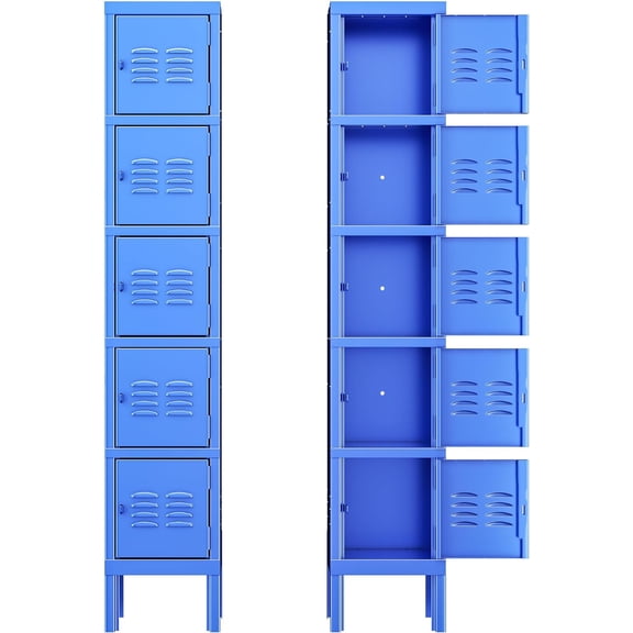Metal Locker for Employees with Lock, Steel Office Storage Locker with 5Doors, Gym Lockers Metal Cabinet for Home Office,School(Blue)