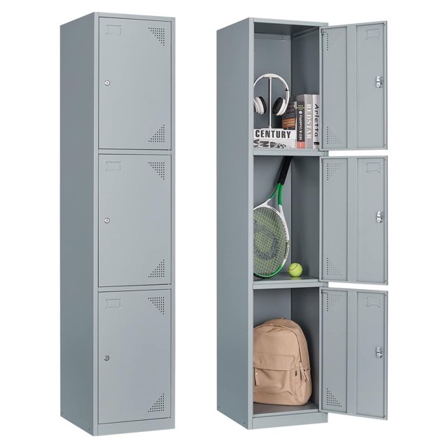 Metal Locker with 3 Doors, 71" Locker Storage for Employees, 3