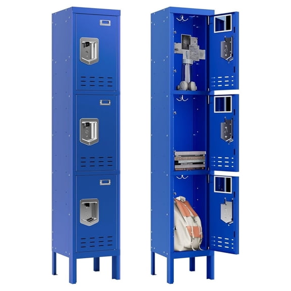 Metal Lockers - 66" Height Steel Lockers for Employees with 3 Door Storage Locker with Card Slot for Employees Gym School Home Office Garage - Assembly Required