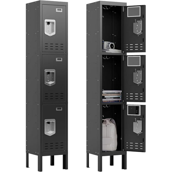Metal Lockers - 66" Height Steel Lockers for Employees with 3 Door Storage Locker with Card Slot for Employees Gym School Home Office Garage - Assembly Required