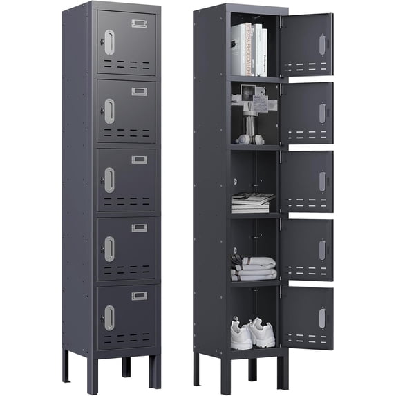 Metal Lockers - 66" Height Steel Lockers for Employees with 5 Door Storage Locker with Card Slot for Employees Gym School Home Office Garage - Assembly Required