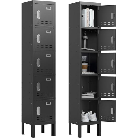 Metal Lockers - 66" Height Steel Lockers for Employees with 5 Door Storage Locker with Card Slot for Employees Gym School Home Office Garage - Assembly Required