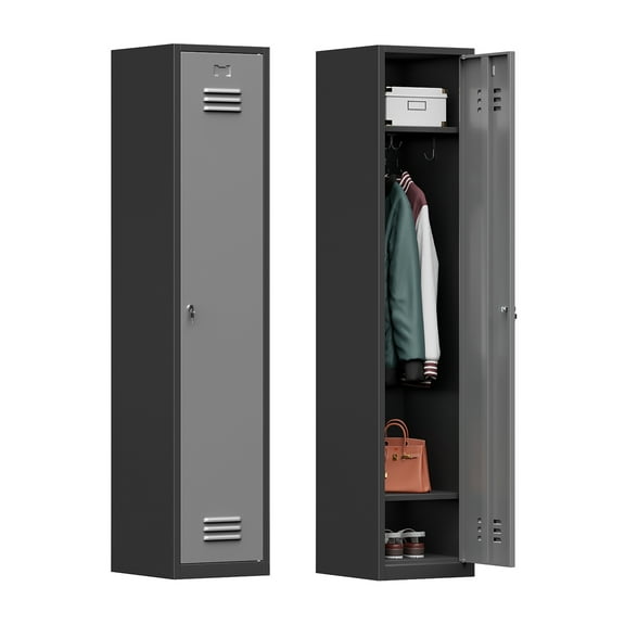 Metal Lockers for Employees,71" Metal Storage Cabinet with Lock,1 Door Steel Storage Locker Cabinet for Home,Gym,School, Office,Garage-Assembly Required(Black Gray)