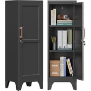 Kitchen Pantry Cabinet,Pantry Storage Cabinet with Lock and Adjustable Shelves, Metal Food Pantry Cabinets with Handle,3 Tier Metal Storage Cabinets for Home/Kitchen/Laundry-Assembly RequiredBlack