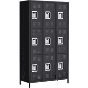 Metal Lockers for Employees with 9 Doors Black Steel Storage Locker Combination,72 Large Locker Storage Cabinet with 12 Hooks and 6 Shelves for Home School Office Gym,Assembly Required