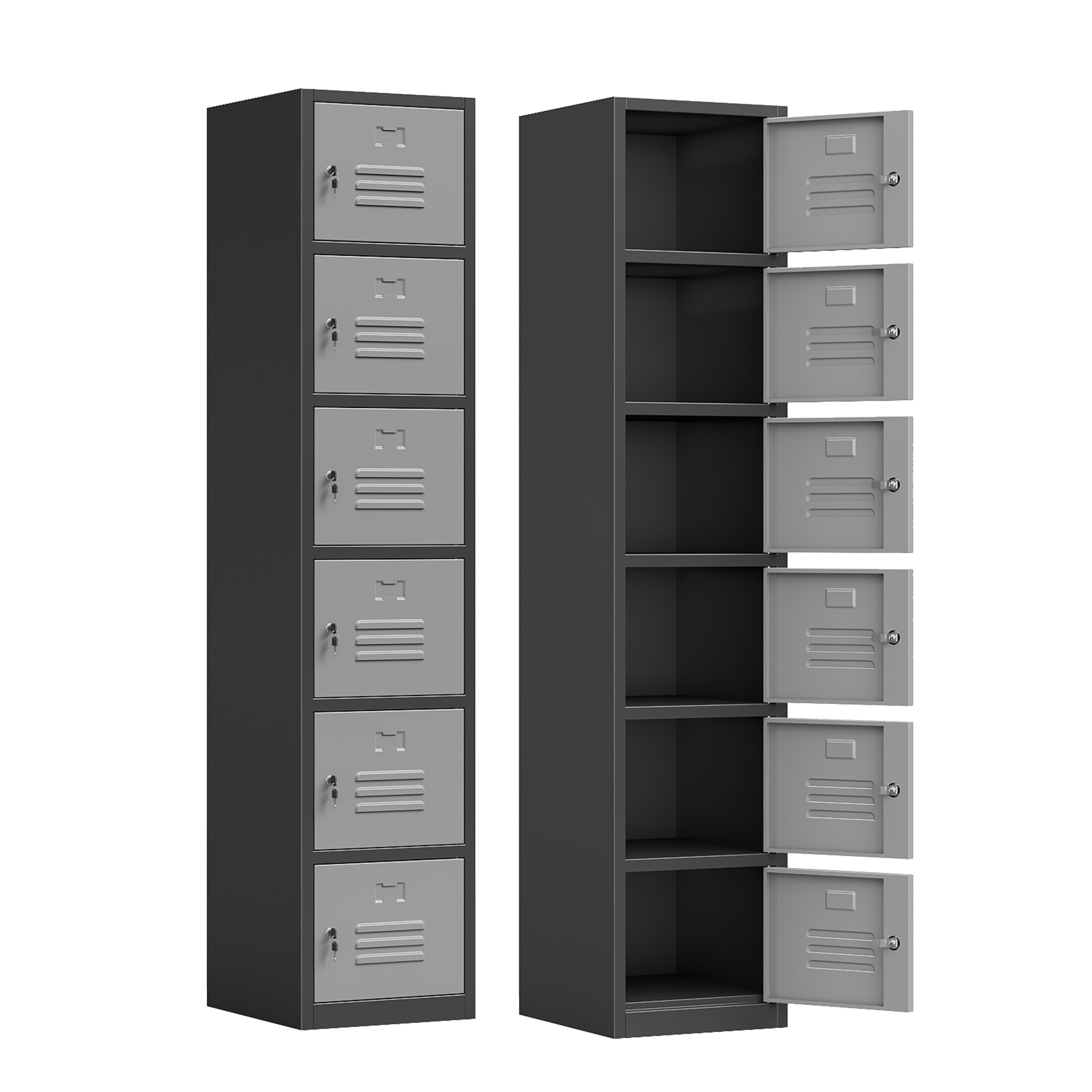 Metal Lockers for Employees with Keys,Metal Storage Cabinet with 6 Doors,71"Lockable Locker Cabinet for Employees, School, Gym and Home Office-Require Assembly(Black Gray)