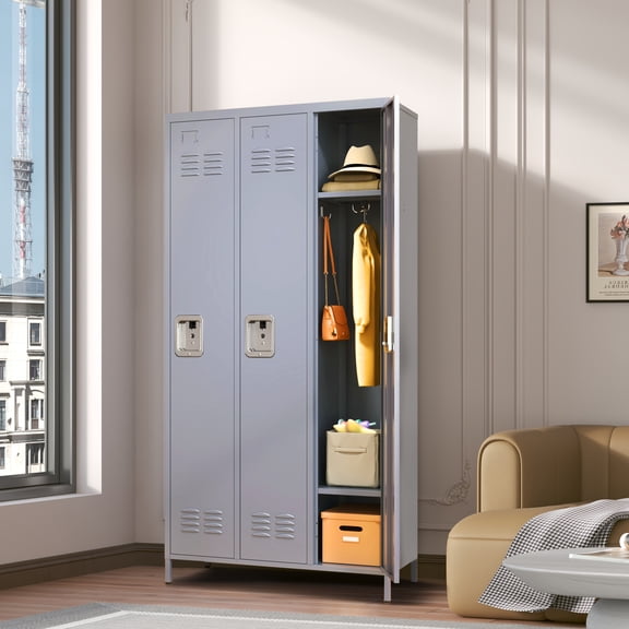3 Door Metal Lockers With Lock for Employees,Storage Locker Cabinet for Home Gym Office School Garage,Gray