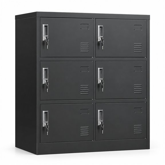Metal Lockers for Employees, 6-Door Steel Office Storage Locker with Individual Key Locks and Card Slots, Black