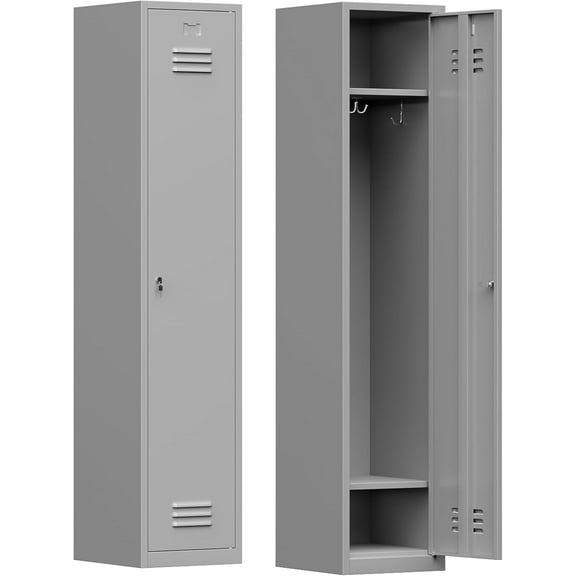 Metal Lockers for Employees,71" Steel Storage Cabinet with 1 Door Lockable for Home,Gym,School,Office,Garage-Assembly Required/Gray