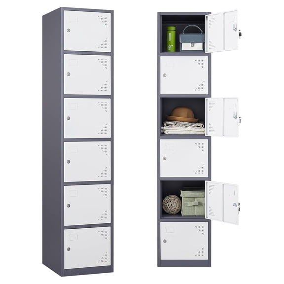 Metal Lockers for Employees,71" Steel Storage Cabinet with 6 Door Lockable for Office Staff,Home,Gym,School (Grey White)