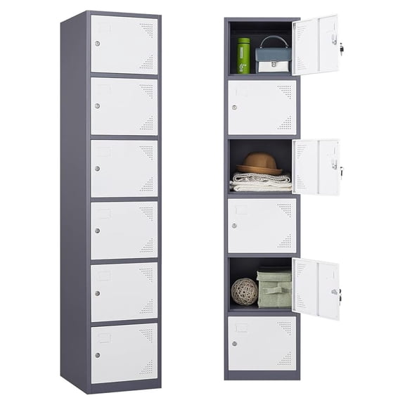 Metal Lockers for Employees,71" Steel Storage Cabinet with 6 Door Lockable for Office Staff,Home,Gym,School (Grey White)