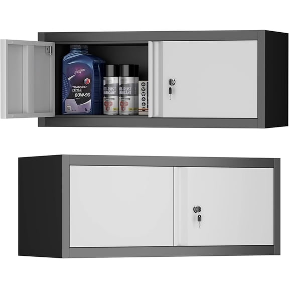 Metal Locking Cabinet, 12.8" H Garage Cabinet Wall Mount, Steel Storage with Doors, Floating Storage Organization for RV, Hanging Cabinets for Workshop, Warehouse, Wall Cabinet
