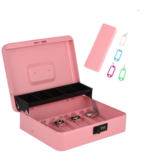 Metal Locking Cash Storage Box with Secure Lock & Removable Money Tray, Safe Money Security Container for Cash Register, Business, Retail & Office Cash Storage Use
