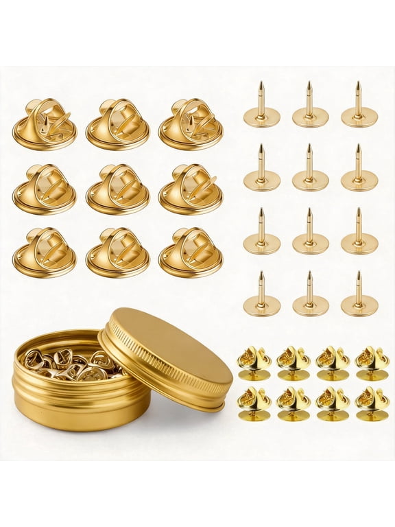 Metal Locking Pin Backs, 80-Piece Set, Badge Insignia Pin Keepers, Secure Locking Clasp, Metal Replacement Fasteners, Gold