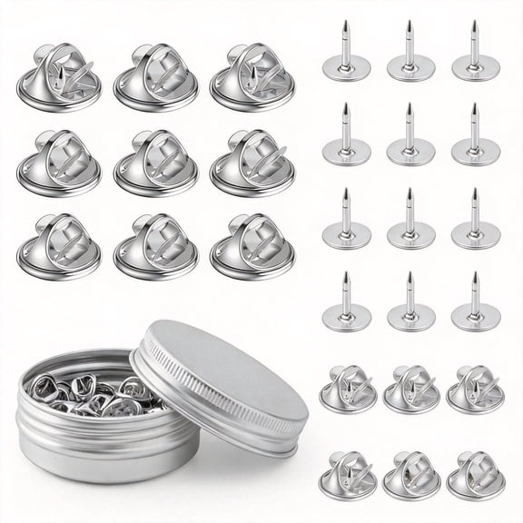 Metal Locking Pin Backs, 80-Piece Set, Badge Insignia Pin Keepers, Secure Locking Clasp, Metal Replacement Fasteners, Silver