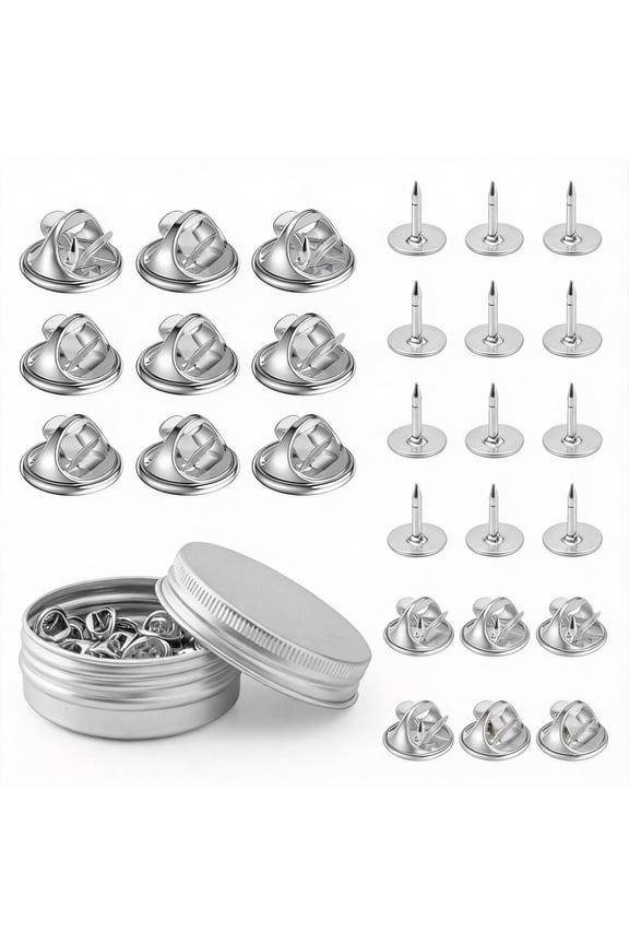 Metal Locking Pin Backs, 80-Piece Set, Badge Insignia Pin Keepers, Secure Locking Clasp, Metal Replacement Fasteners, Silver