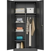 Metal Locking Storage Cabinet with 2 Doors and Adjustbale Shelves,Steel Wardrobe Storage Locker Organizer for Hanging with Lock,Suitable for Garage/Fire Department/Employee/Office-Black