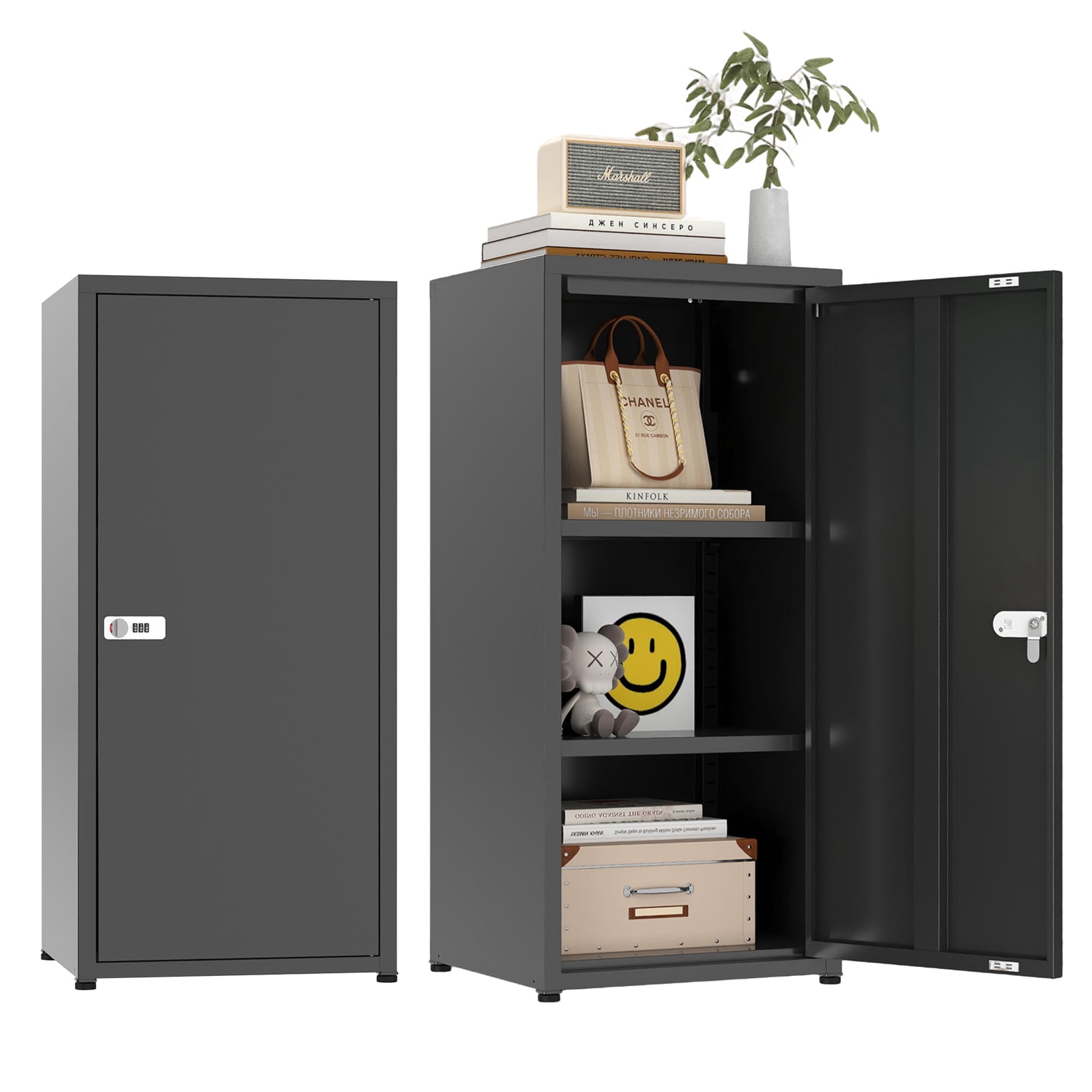 Metal Locking Storage Cabinet with Dial Lock, 34.6” Tall Steel Locker with 2 Adjustable Shelves, Stackable Design for Home Office Bathroom Kitchen Utility Room