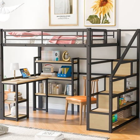 Metal Loft Bed, Storage Staircase | Bedroom Clutter Control, Keep Things Tidy
