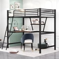 thumbnail image 1 of Metal Loft Bed, Twin Size Bed Frame with Built-in Desk for Kids, Modern Storage Bed with Stroage Shelf and Inclined Ladder, Full-length Safety Rails, No Box Spring Needed, Black, 1 of 7
