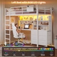 thumbnail image 1 of Metal Loft Bed Twin Size with Desk, 6 Storage Drawers and Bookshelf, Loft Twin Bed Frame with USB Charging Station, LED Lights, Storage Shelf, Full-Length Guardrail & Ladder, White, 1 of 9
