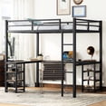 thumbnail image 1 of Metal Loft Bed With Desk And Guardrail - Functional Bedroom Piece, Black Guardrails Essential,, 1 of 7