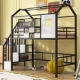 thumbnail image 1 of Metal Loft Bed with roof design and a storage box, Twin, Black, 1 of 13