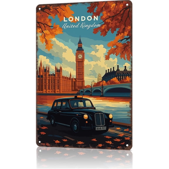 Metal London Wall Art Aluminum Tin Sign 8x12 Inch Retro Wall Decor for Home Bar Office