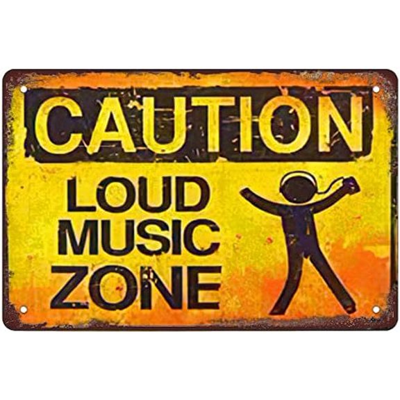 Metal Loud Music Zone Wall Art Plaque for Cafe Garage Garden Yard 8x12 Inch