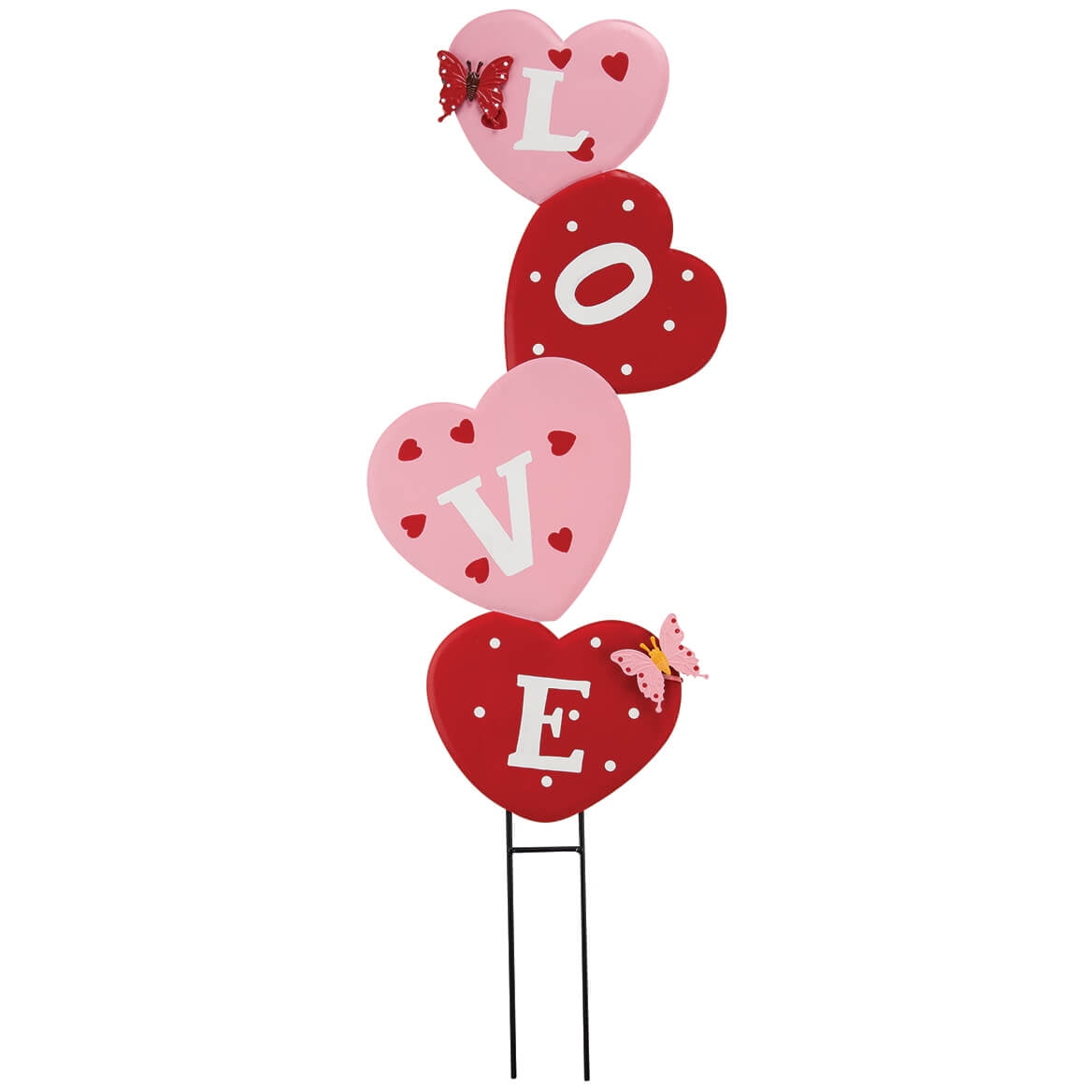 Pink and Red Metal Love Heart Garden Stake