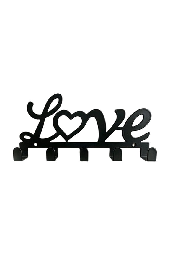 Metal Love Wall Hooks Decorative Key Stand With 5 Hooks For Entryway And Home Organization Black 0.19 Lbs