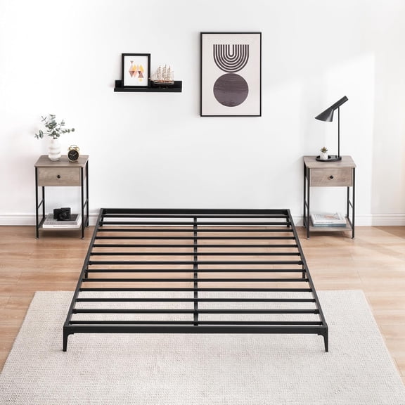Metal Low Bed Frame, Full Size Platform Bed Frames with 5" Height Mattress Foundation, No Box Spring Needed, Easy Assembly, Black