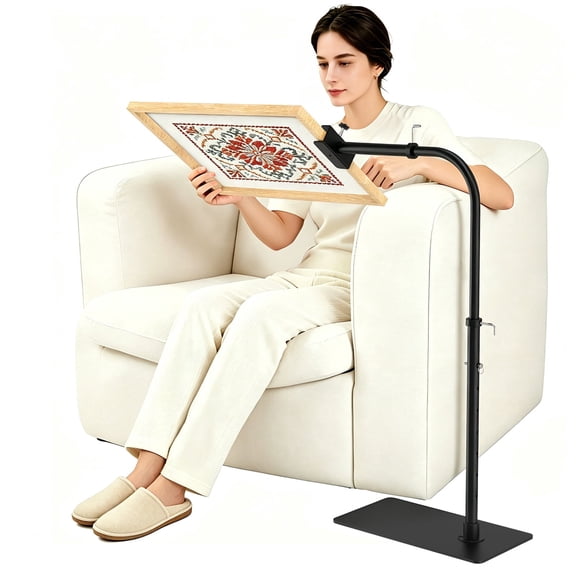 Metal Lowery Workstand with Side Clamp, Adjustable Rotating Cross Stitch Floor Stand for Needlepoint and Embroidery, Fits Q-Snap and Scroll Frames for Punch Needle and Hand Sewing
