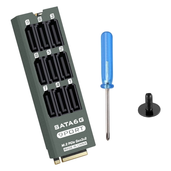 Metal M PCIe To SATA3.0 6Gbps Adapters Card With 9 Port For Professional Storage Expansion