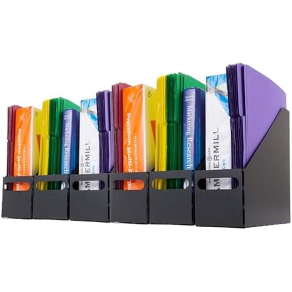 Metal Magazine File Holders, 6 Pack, For Letter/Legal File, Durable Vertical Desktop File Paper Organizer, File Storage Box Stand Rack for Document Notebook Binder Home Work Office, Black