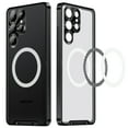 thumbnail image 1 of Metal Magnetic Case for Samsung Galaxy S24 Ultra [Compatible With Magsafe Ring & Safety Lock] [Metal Frame Bumper] [Integrated Camera Lens Protector] Shock-Absorb Case, Transparent Back Cover, Black, 1 of 9
