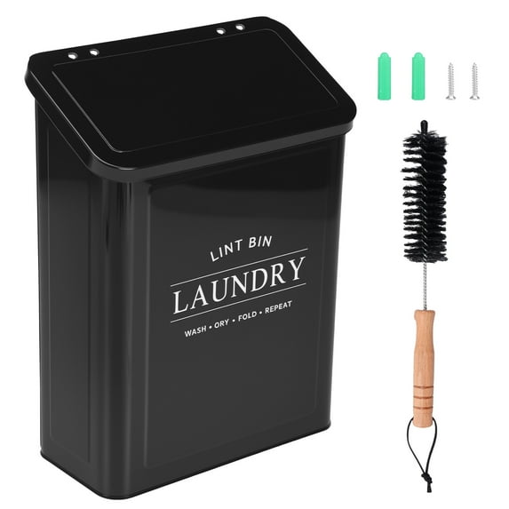 Metal Magnetic Lint Bin Space Saving Lint Trash Can Stylish Fluff Box Container with Lid and Brush for Laundry Room Home