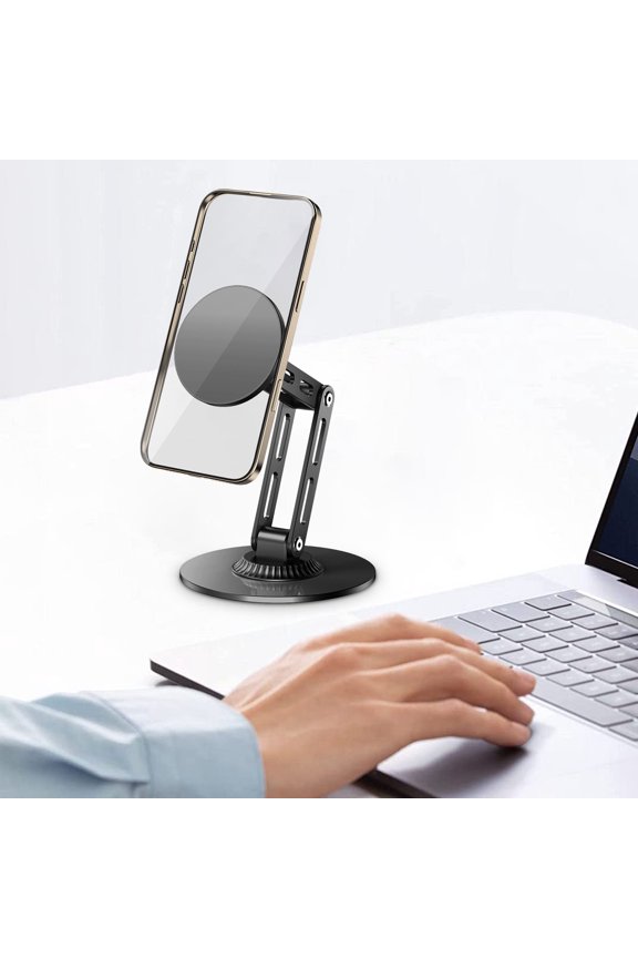 Metal Magnetic Mobile Phone Stand for Desk - Rotatable Foldable Holder for Live Streaming, Video Calls, and Watching Tablets B
