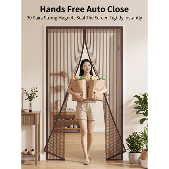 Metal Magnetic Screen Door - Fits Door Opening 36 x 80 in, Hands Free Mesh Partition,Heavy Duty Curtain Keeps Bugs Out, Frame Hook & Loop, Pet and Kid Friendly, Easy Install