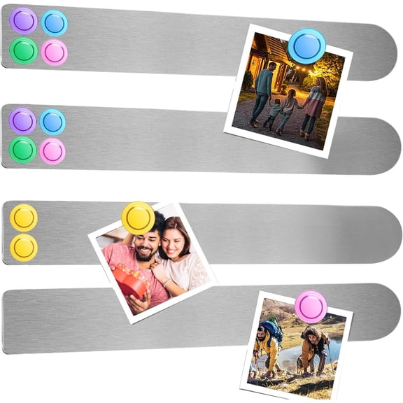 Metal Magnetic Strips with Adhesive Backing Bulletin Bar Board Memo Strip Colorful Magnet for Home Office School 4 Pcs Silver