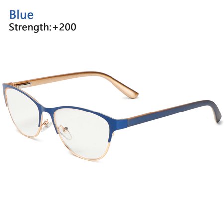 Metal Magnification Retro Half Frame Anti-fatigue Optical Eyewear Hyperopia Glasses Presbyopic Eyeglasses Reading Glasses BLUE +200