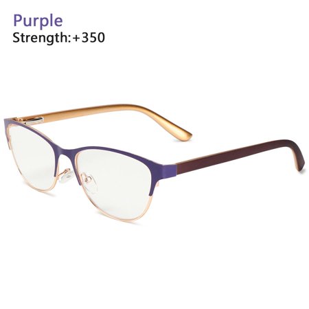 Metal Magnification Retro Half Frame Anti-fatigue Optical Eyewear Hyperopia Glasses Presbyopic Eyeglasses Reading Glasses PURPLE +350