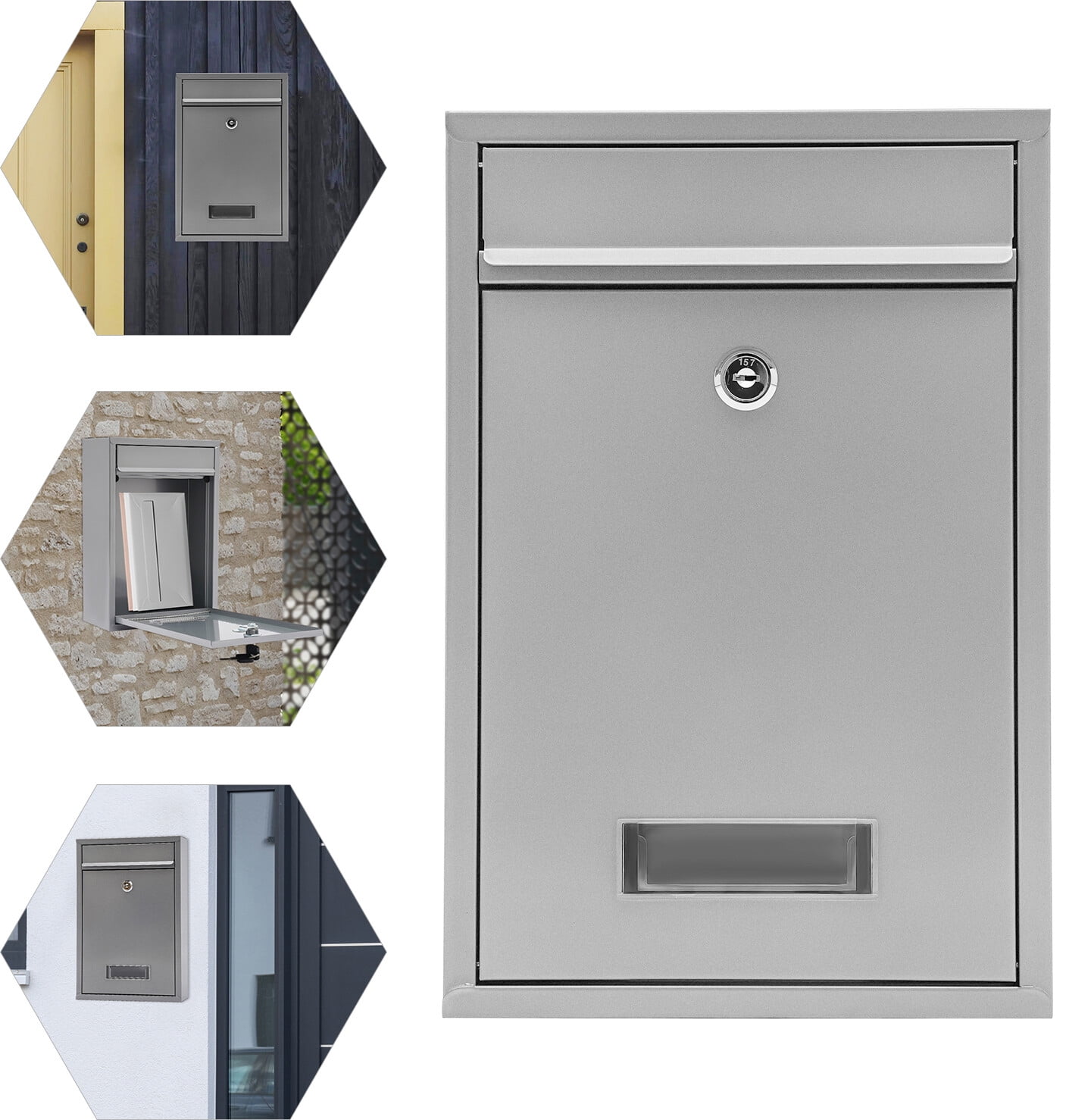 Metal Mail Box Letter Post Box Indoor & Outdoor Wall Mounted Lockable Mailbox with 2Keys