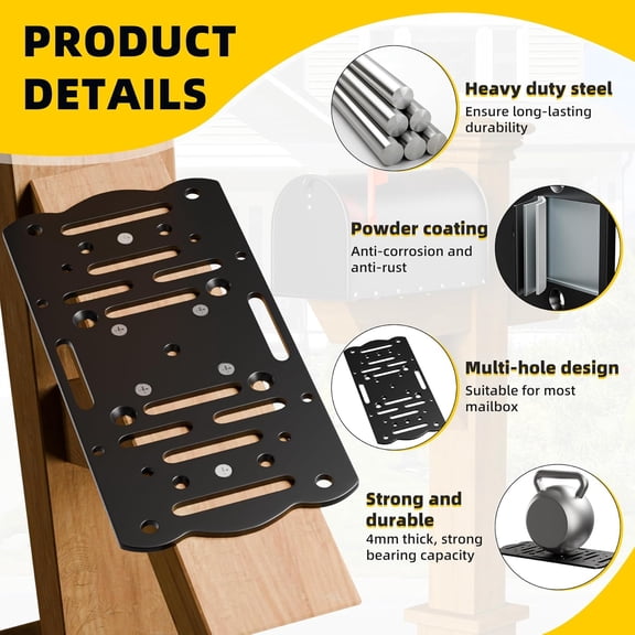 Metal Mailbox Mounting Bracket,Post Mount Mailboxes Board,Mailbox Bracket for 4x4 Wood or Hollow Posts,Mailbox Mounting Plate For Most Post-Mounted Mailboxes with Mounting Holes at the Bottom