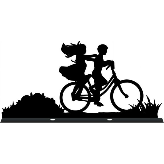 Metal Mailbox Topper Human Bicycle Pattern Double Sided Plaque Address Sign Black Metal Art for Home Farm Park Place Outside Valentine's Day Gift 11.8inch Black