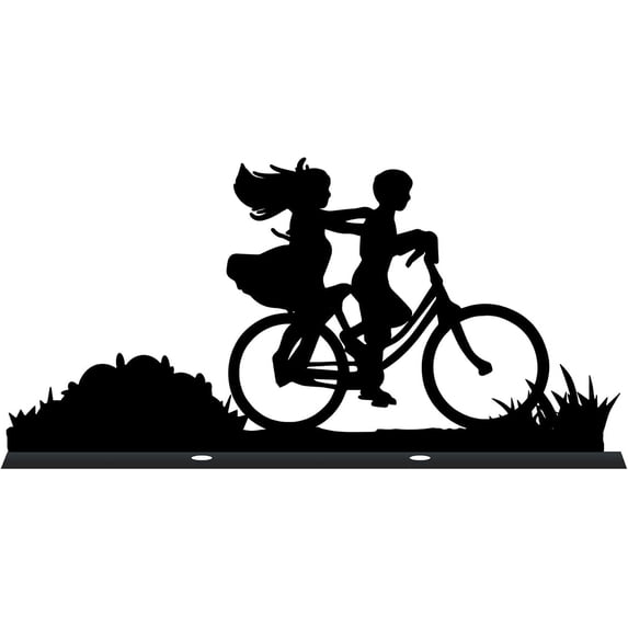 Metal Mailbox Topper Human Bicycle Pattern Double Sided Plaque Address Sign Black Metal Art for DIY