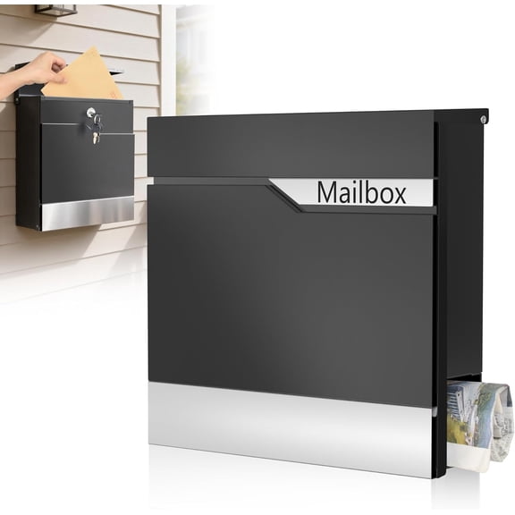 Metal Mailbox Wall Mount, Large Locking Mailbox with Key Lock, Hanging Secure Postbox, Security Key Drop Box, Collection Boxes, 4" D x 14.57" W x 14" H, XL Large