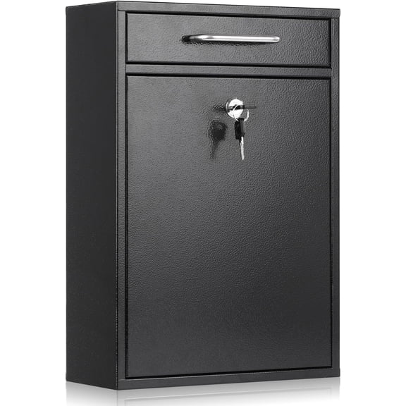Metal Mailbox Wall Mount, Large Locking Mailbox with Key Lock, Hanging Secure Postbox, Security Key Drop Box, Collection Boxes, Black, 17.6H x 12.2L x 5.7W Inches, XL Large