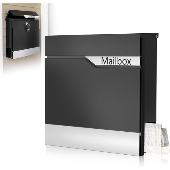 Metal Mailbox Wall Mount, Large Locking Mailbox with Key Lock, Hanging Secure Postbox, Security Key Drop Box, Collection Boxes, Black, XL Large
