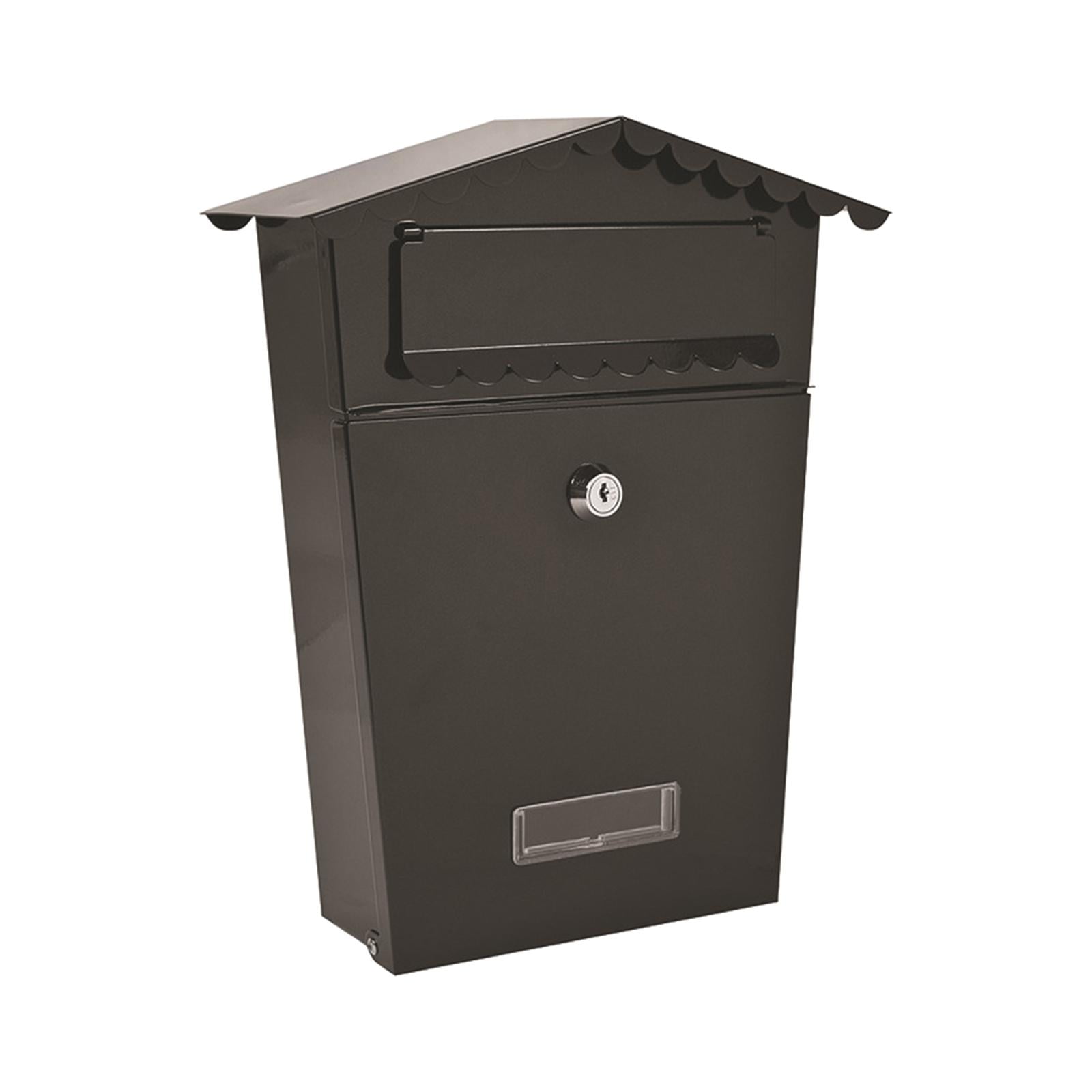 Metal Mailbox Wall Mount Locking Mail Box Vintage Letterbox Drop Box Storage Holder with Install Screws Black
